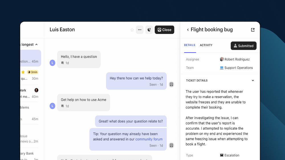 ticket details side by side